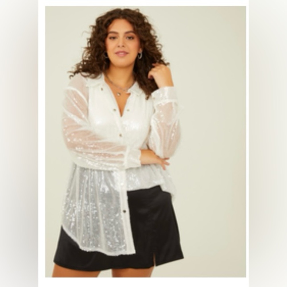 NWT ARULA sheer sequin button down size 2x Holidays Gifting Christmas New Years